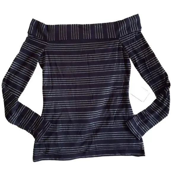 1.STATE of the shoulder metallic stripe shirt top in rich black gold Size XS NEW - Picture 1 of 6